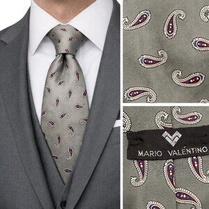 Vintage Mario Valentino Paisley Neck Tie Gray Made in USA Italian Silk